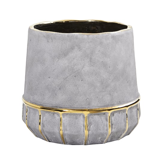 8&#x22; Regal Stone Decorative Planter with Gold Accents